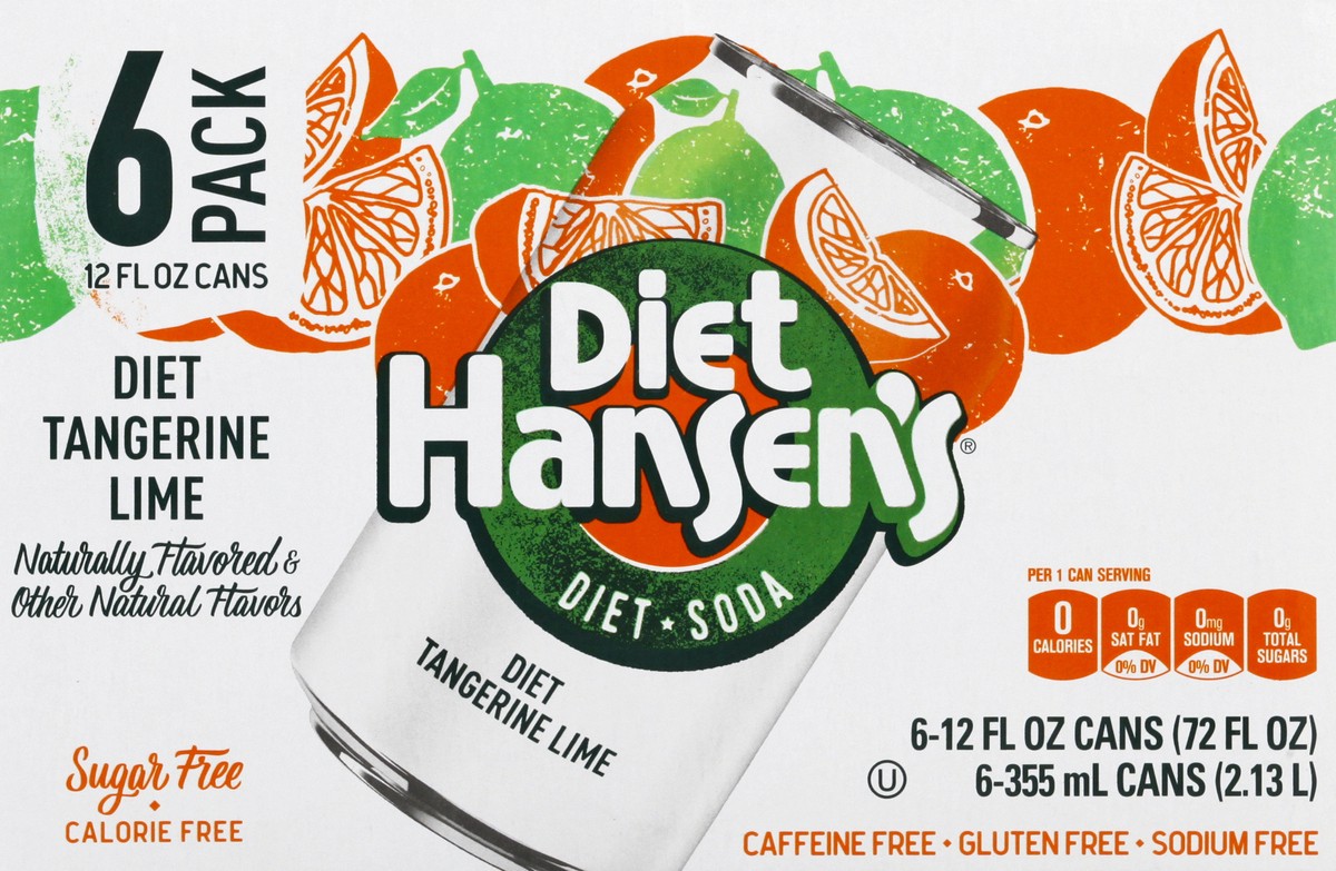 slide 9 of 12, Diet Hansens 6 Pack Diet Tangerine Lime Soda 6 ea, 6 ct