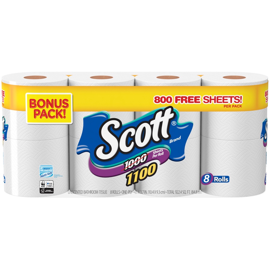 slide 1 of 3, Scott 1000 Sheet Toilet Paper, 8 ct