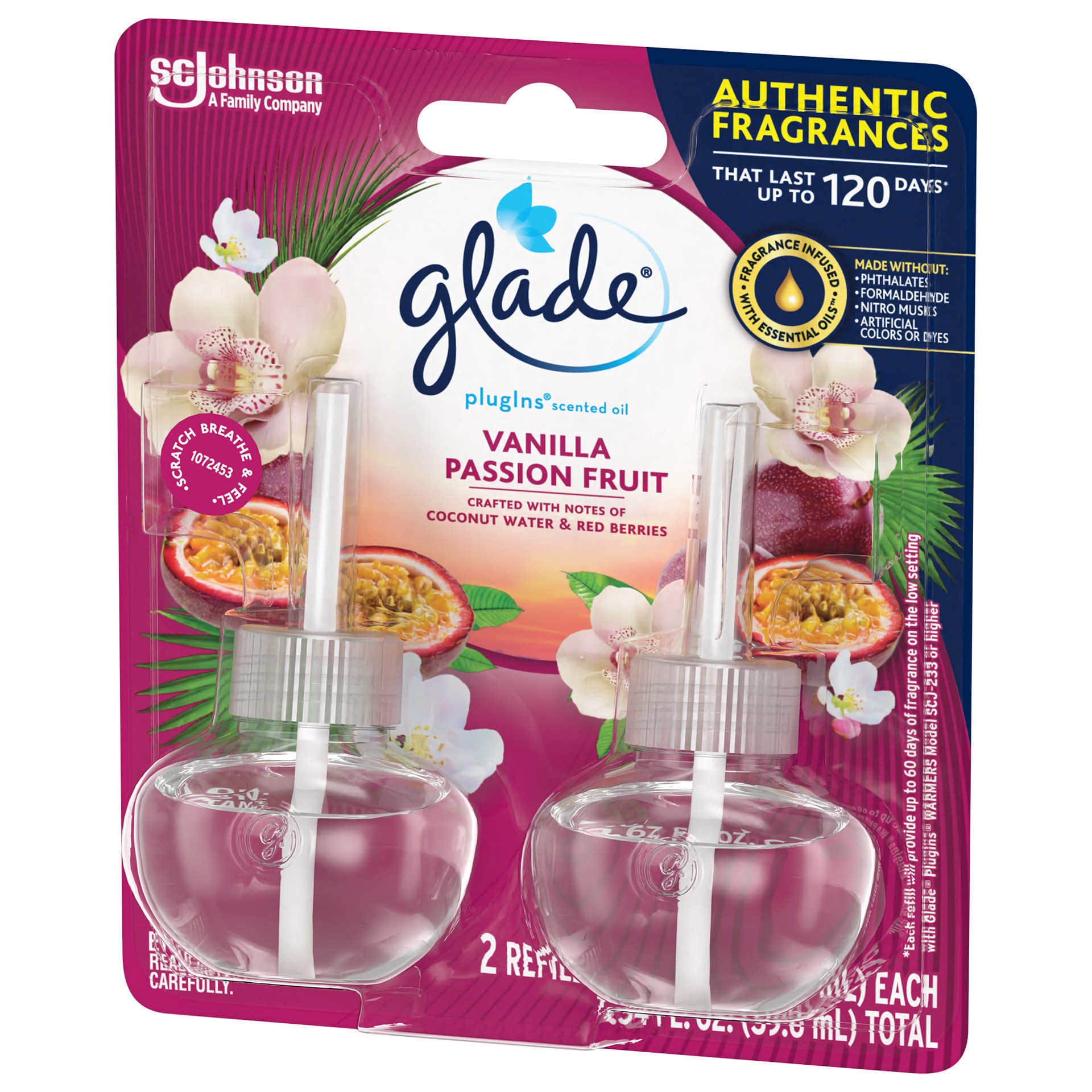 slide 2 of 5, Glade PlugIns Vanilla Passion Fruit Scented Oil Refills 2 - 0.67 fl oz Bottles, 2 ct