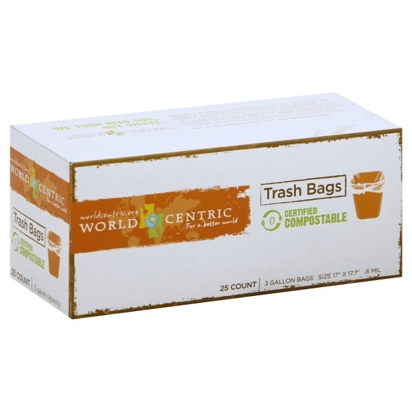slide 1 of 1, World Centric Compostable Bags, 25 ct; 3 gal