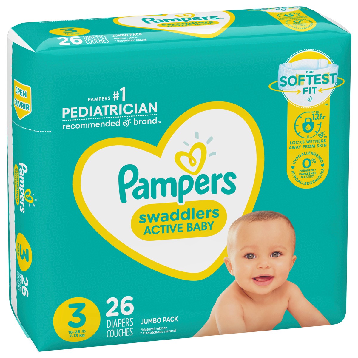 slide 2 of 4, Pampers Swaddlers Active Baby Diaper Size 3 26 Count, 26 ct