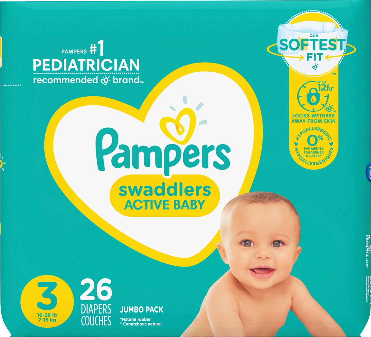 slide 4 of 4, Pampers Swaddlers Active Baby Diaper Size 3 26 Count, 26 ct