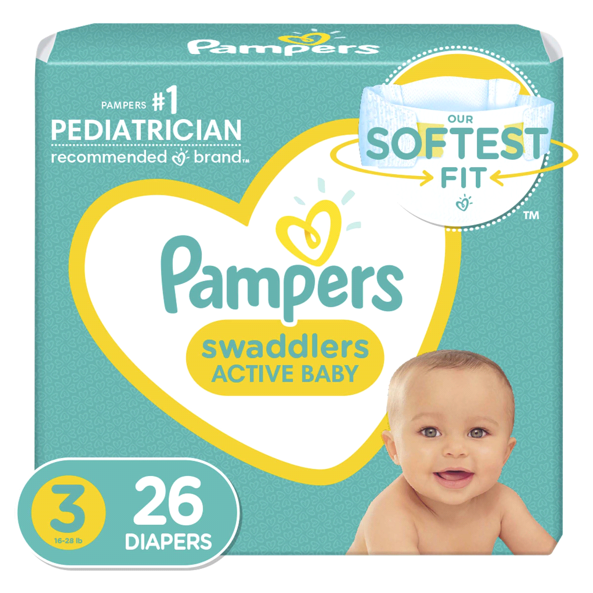 slide 1 of 1, Pampers Swaddlers Active Baby Diaper Size 3 26 Count, 26 ct