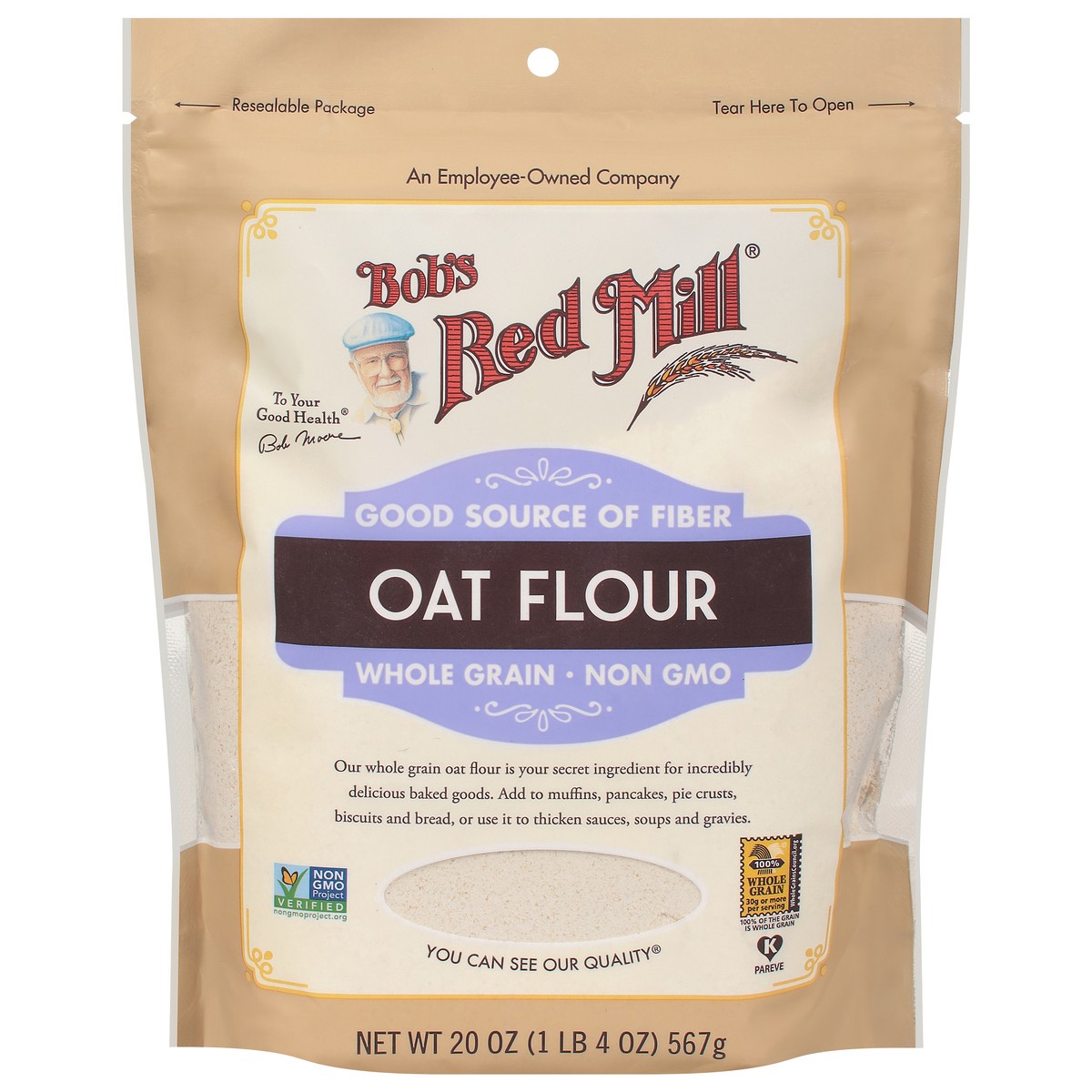 slide 1 of 9, Bob's Red Mill Whole Grain Oat Flour, 20 oz