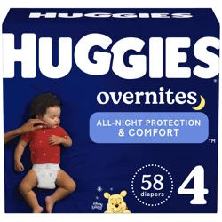 Huggies Overnites Nighttime Baby Diapers, Size 4 (22-37 lbs), 58 Ct