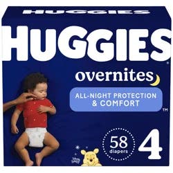 Huggies Overnites Nighttime Baby Diapers, Size 4 (22-37 lbs), 58 Ct