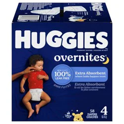 Huggies Overnites Nighttime Baby Diapers, Size 4 (22-37 lbs), 58 Ct