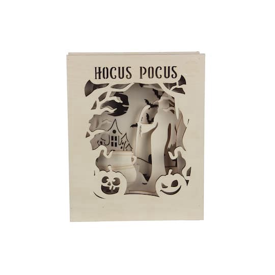 slide 1 of 4, 8.5" Hocus Pocus Book Diy Led Plywood Decor By Make Market, 8.5 in