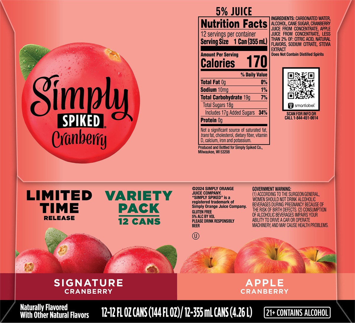 slide 6 of 14, Simply Spiked Cranberry Beer Variety Pack 12 - 12 fl oz Cans, 12 ct; 12 oz