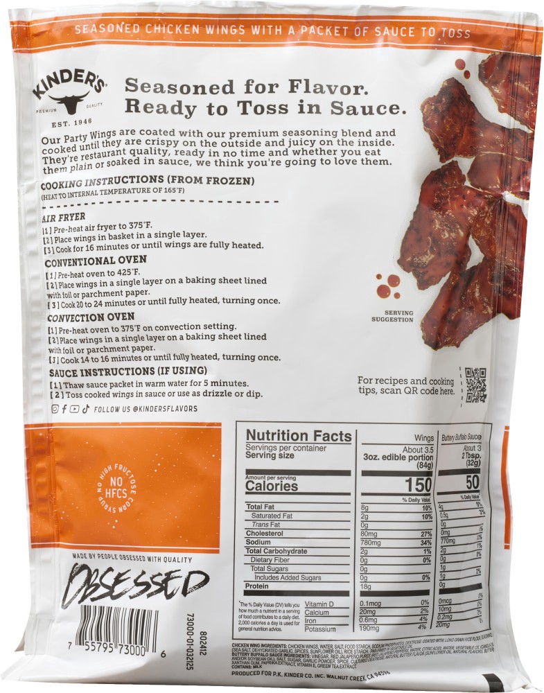 slide 2 of 2, Kinder's® Buttery Buffalo Chicken Wings, 19 oz