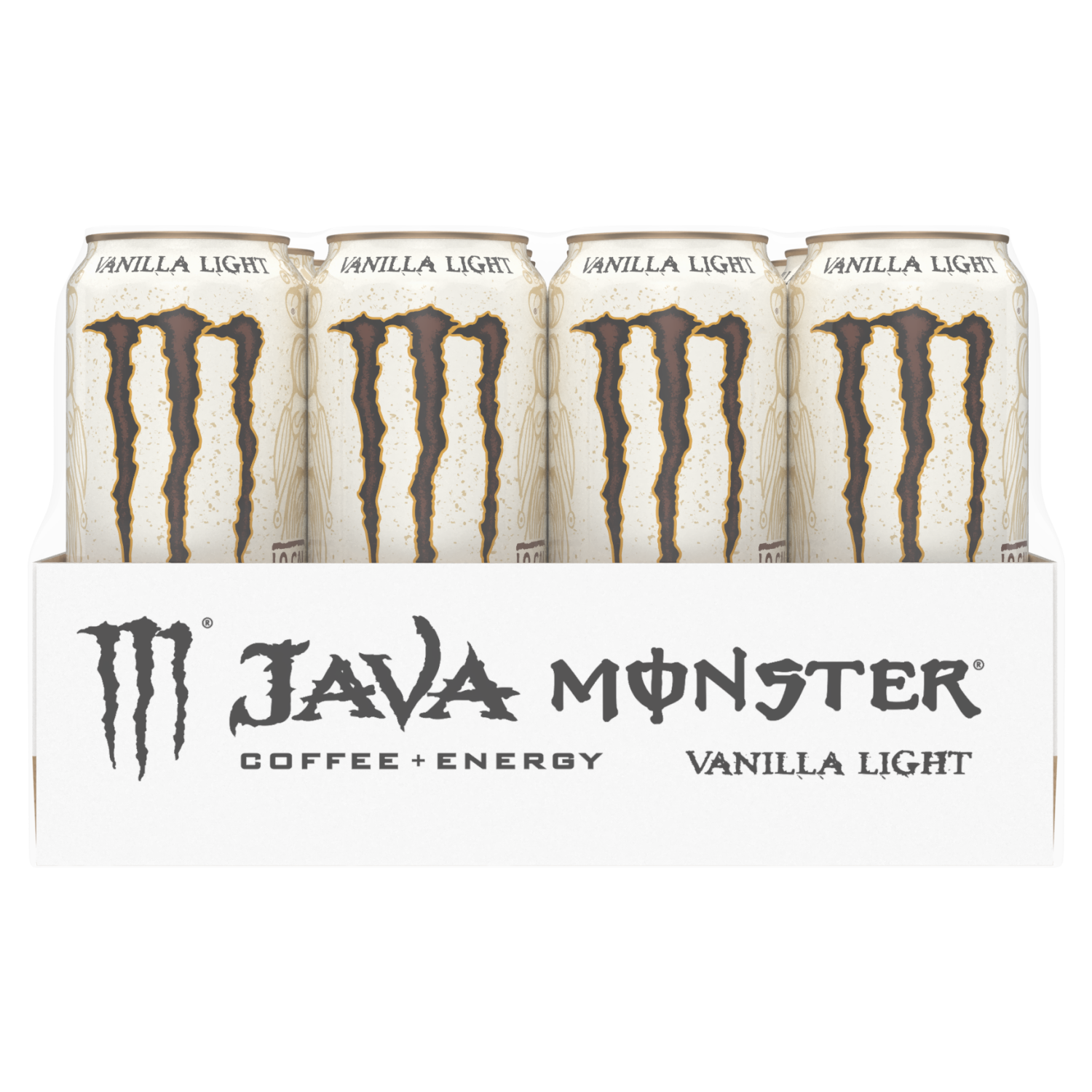 slide 5 of 5, Monster Energy How low can you go? Ounce for ounce Java Monster already has way less fat and calories than “Mega Bucks” bottled coffee. So why make Vanilla Light? Because our fearless leader is a health fanatic who counts calories like they're $100 dollar bills. Art vs. Science - Seriously, making a low calorie coffee + energy drink that tastes good and works, ain't that easy. Java Monster Vanilla Light sets a new standard for taste and effectiveness. Java Monster… premium coffee and cream brewed up with killer flavor, supercharged with Monster energy blend., 15 oz
