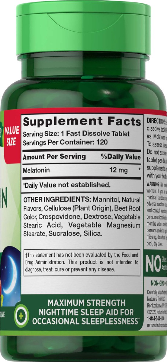 slide 3 of 5, Nature's Truth Natures Truth Melatonin 12Mg, 120 ct