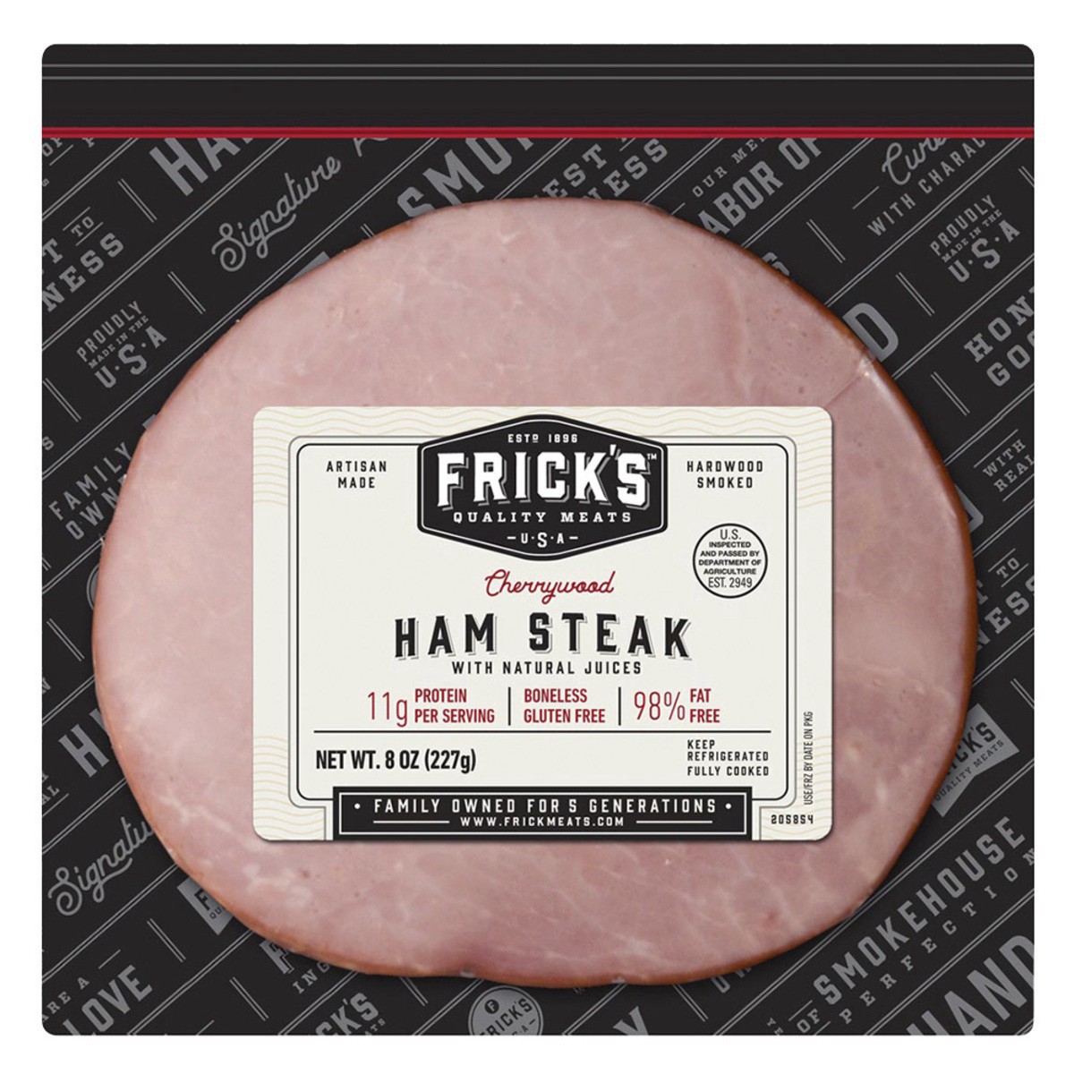 slide 2 of 7, Frick's Ham Steak, Boneless, Cherrywood, 8 oz, 8 oz