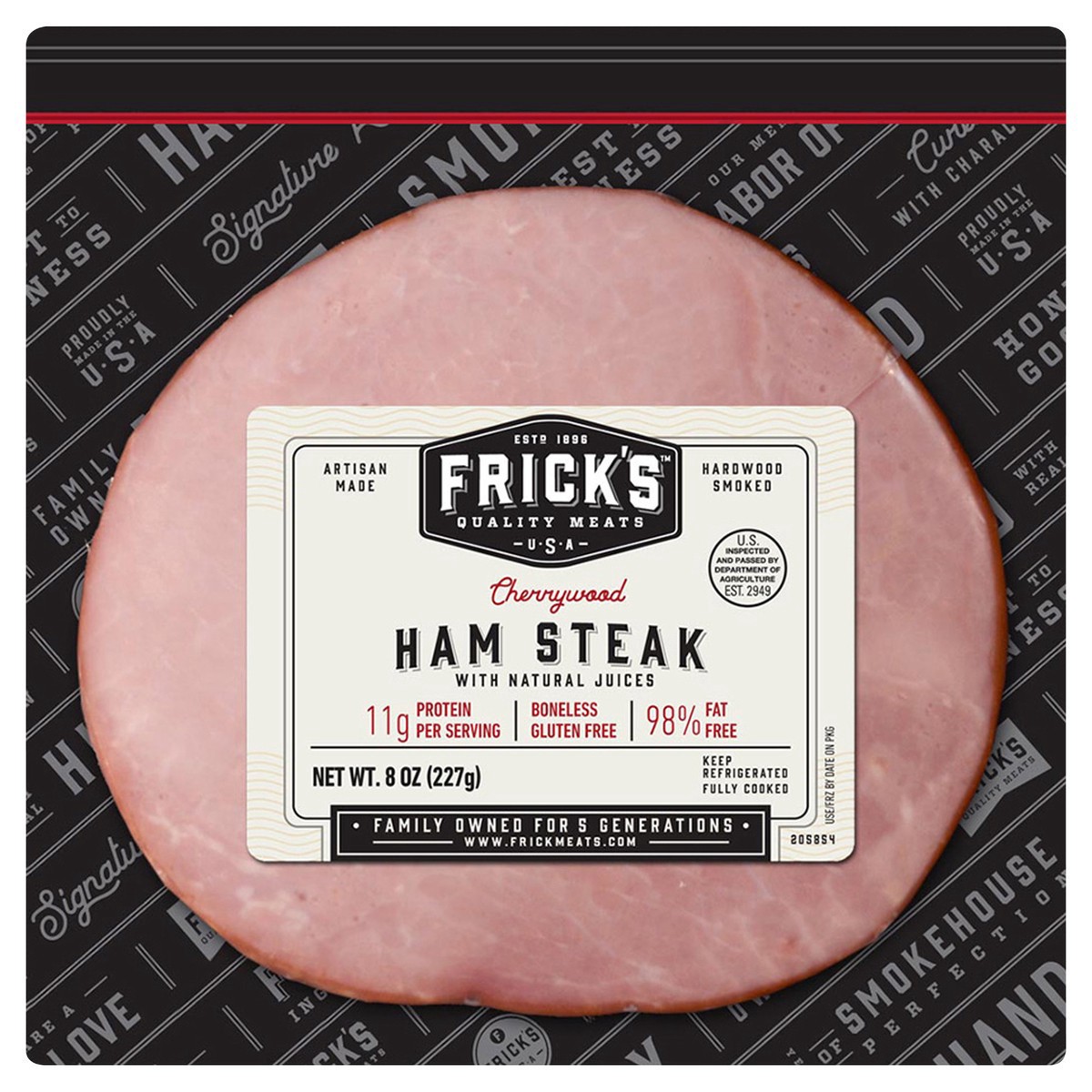 slide 1 of 7, Frick's Ham Steak, Boneless, Cherrywood, 8 oz, 8 oz