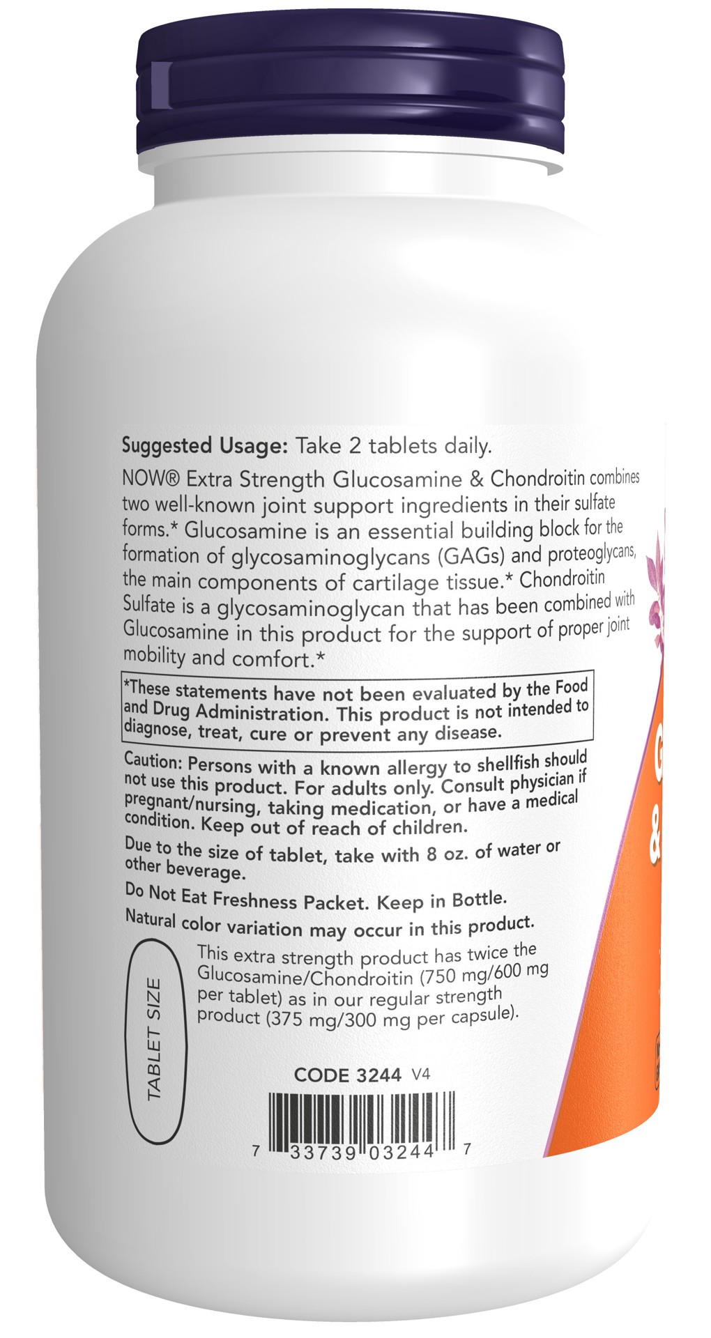 slide 3 of 4, NOW Glucosamine & Chondroitin Extra Strength - 240 Tablets, 240 ct