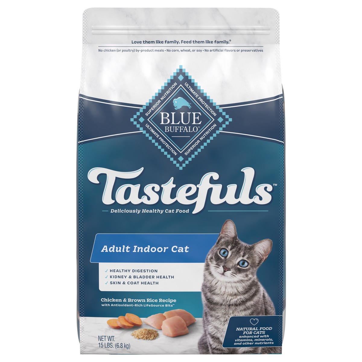 slide 1 of 6, Blue Buffalo Tastefuls Indoor Natural Adult Dry Cat Food, Chicken 15lb bag, 15 lb