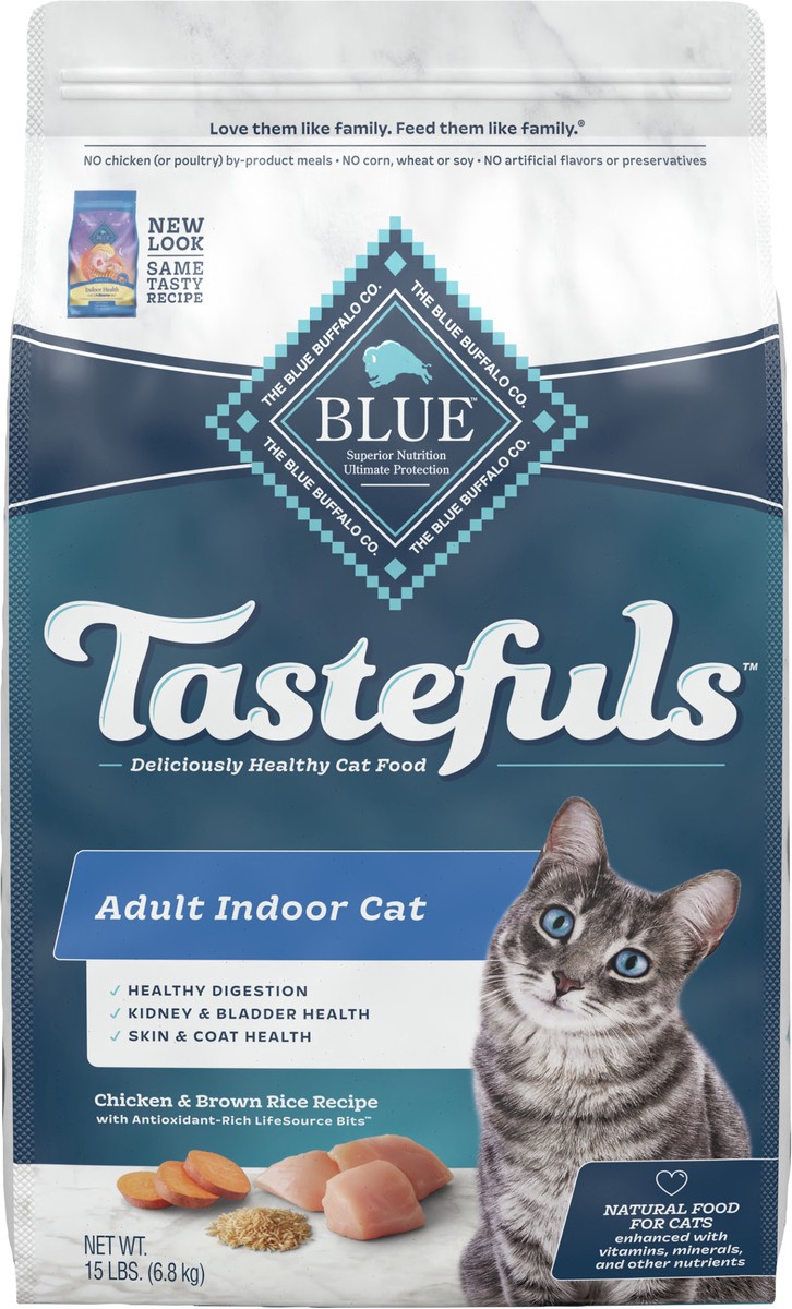slide 6 of 6, Blue Buffalo Tastefuls Indoor Natural Adult Dry Cat Food, Chicken 15lb bag, 15 lb