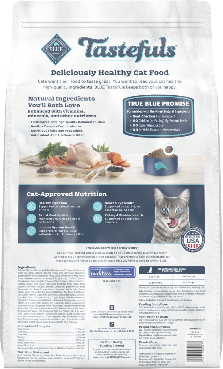 slide 4 of 6, Blue Buffalo Tastefuls Indoor Natural Adult Dry Cat Food, Chicken 15lb bag, 15 lb
