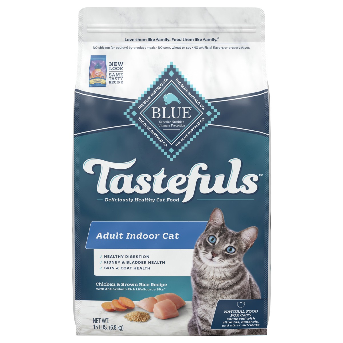 slide 3 of 6, Blue Buffalo Tastefuls Indoor Natural Adult Dry Cat Food, Chicken 15lb bag, 15 lb