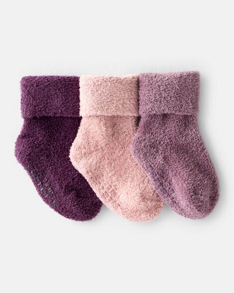 slide 1 of 1, Carter's Baby Girl 3-Pack Crew Booties - Mauve/Pink/Purple Purple/Pink 12-24, 1 ct