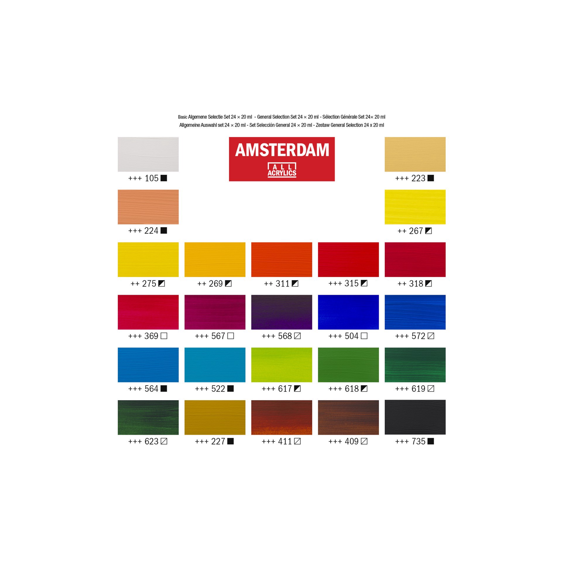 slide 4 of 6, New Amsterdam Standard Series 24 Color General Selection Acrylic Paint Set, 20 ml