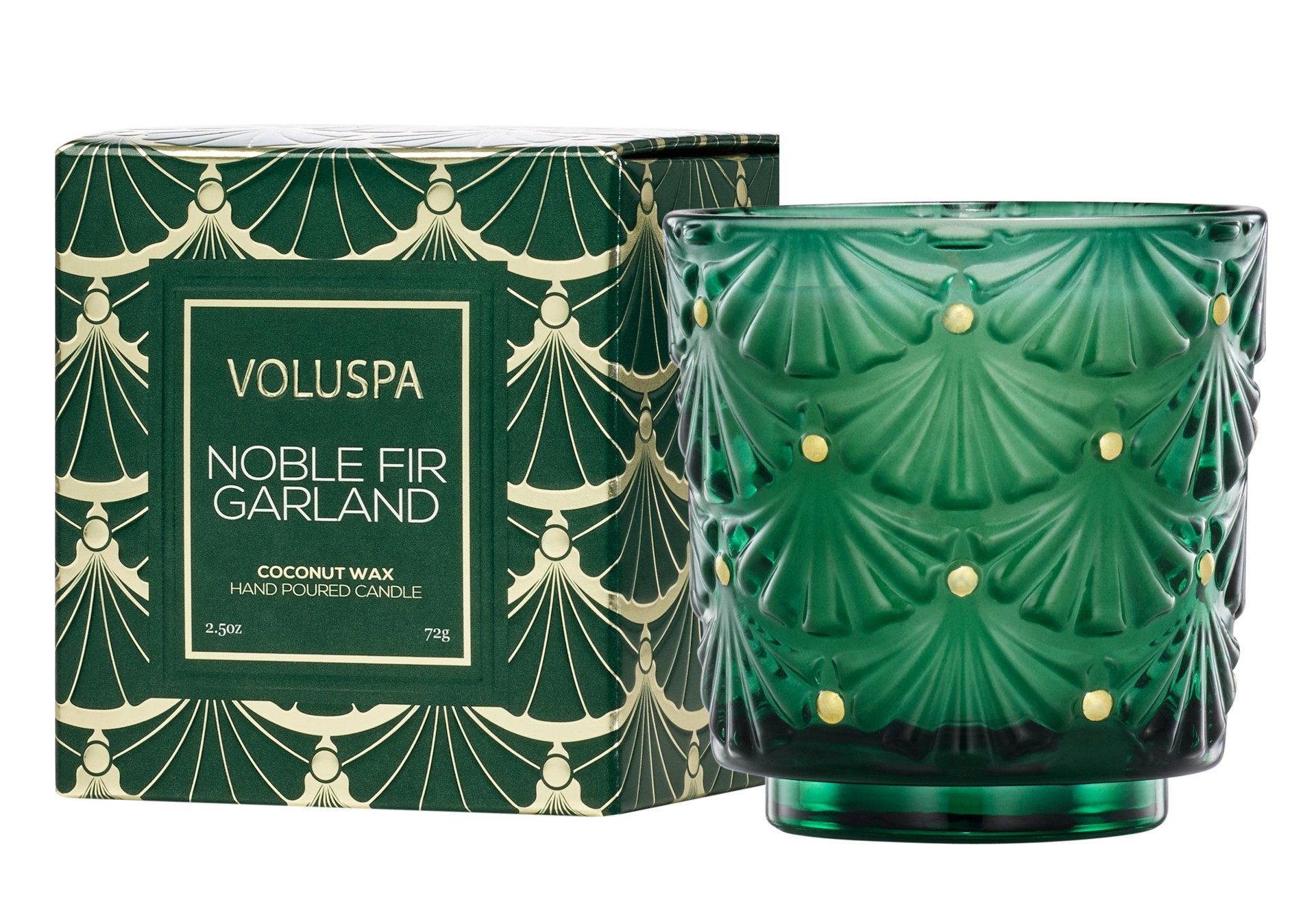 slide 1 of 1, Voluspa Noble Fir Garland Coconut Wax Pedestal Candle, 2.5 oz