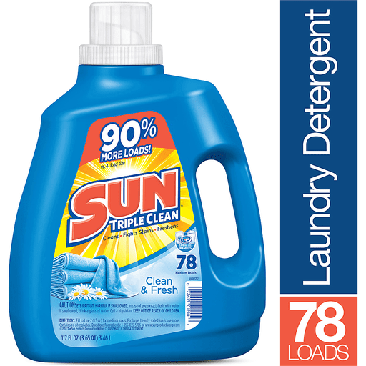 slide 2 of 8, Sun Laundry Detergent, 2X Ultra, with Sunsational Scents, Clean & Fresh, 117 oz