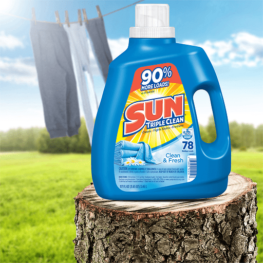 slide 6 of 8, Sun Laundry Detergent, 2X Ultra, with Sunsational Scents, Clean & Fresh, 117 oz