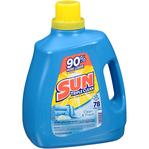 slide 7 of 8, Sun Laundry Detergent, 2X Ultra, with Sunsational Scents, Clean & Fresh, 117 oz