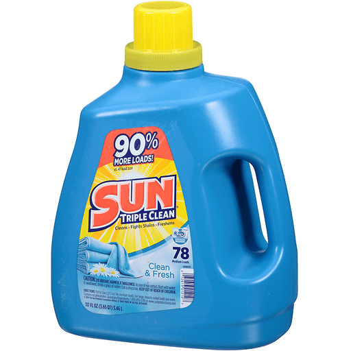 slide 8 of 8, Sun Laundry Detergent, 2X Ultra, with Sunsational Scents, Clean & Fresh, 117 oz