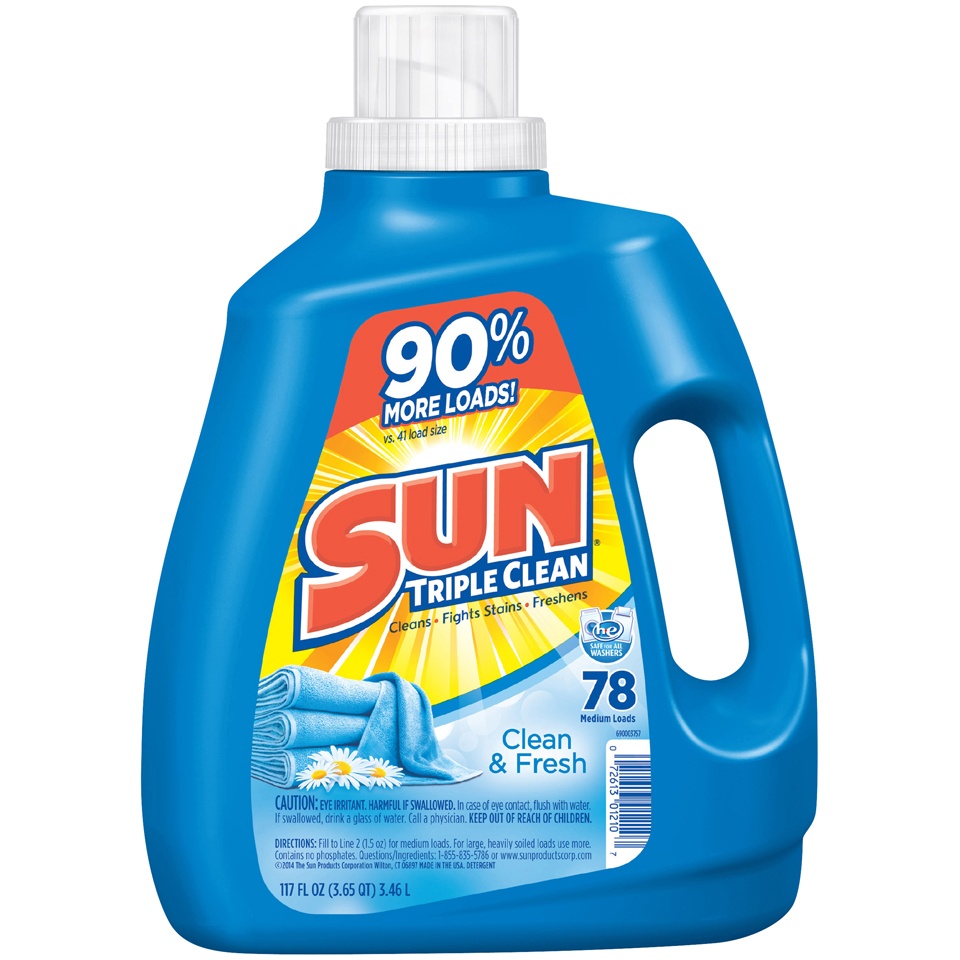 slide 1 of 8, Sun Laundry Detergent, 2X Ultra, with Sunsational Scents, Clean & Fresh, 117 oz