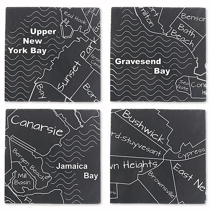 slide 1 of 5, Thirstystone Brooklyn Map Slate Coasters - Black/White, 4 ct