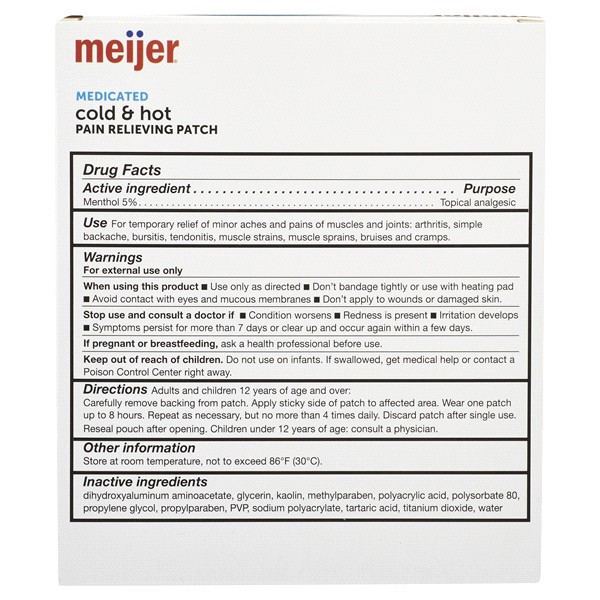 slide 4 of 5, Meijer Medicated Cold & Hot Patch, Menthol, 5 ct