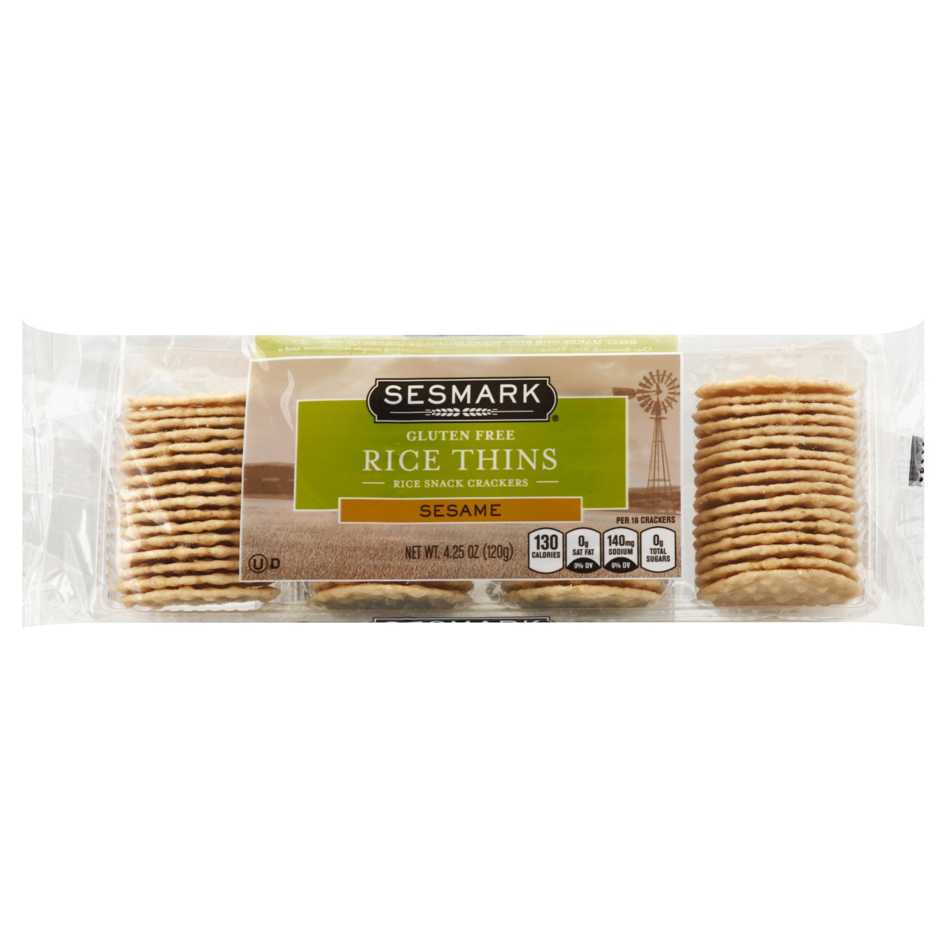 slide 1 of 11, Sesmark Gluten Free Rice Thins Rice Snack Crackers Sesame, 4.25 oz