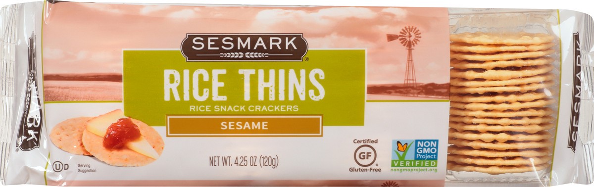 slide 6 of 11, Sesmark Gluten Free Rice Thins Rice Snack Crackers Sesame, 4.25 oz