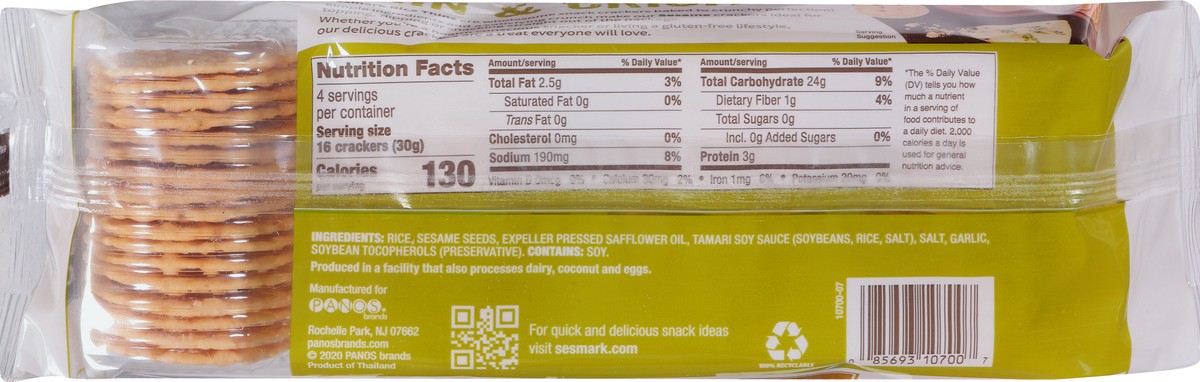 slide 10 of 11, Sesmark Gluten Free Rice Thins Rice Snack Crackers Sesame, 4.25 oz