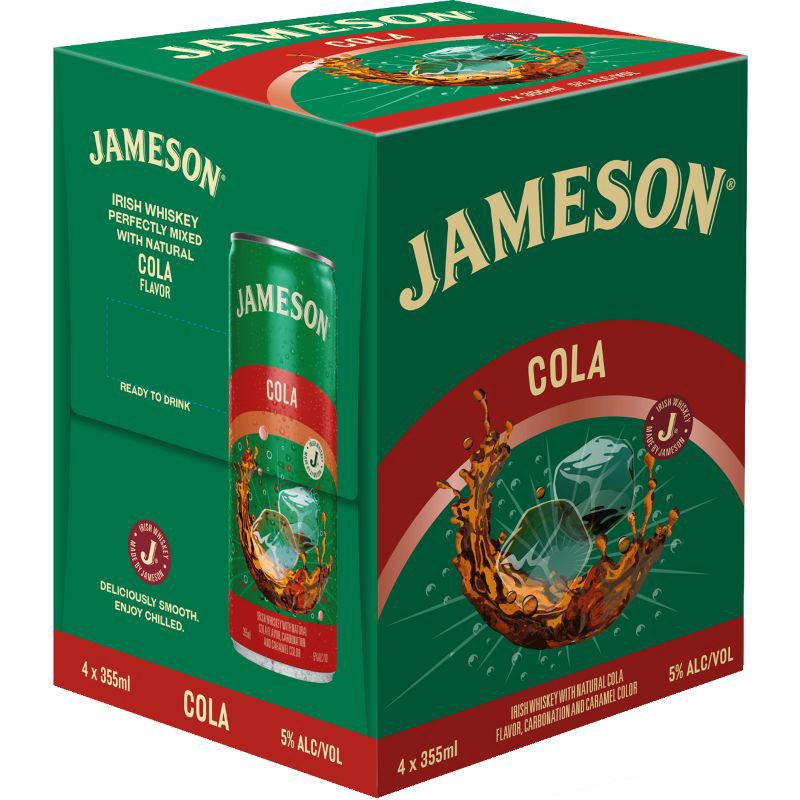 slide 5 of 5, Jameson Cans Jameson Cola Ready to Drink Irish Whiskey Cocktail, 4 Pack, 12 Fl Oz Cans, 5% ABV, 355 ml