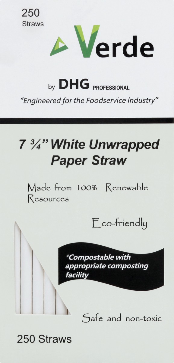 slide 1 of 11, Verde 7.75 Inch White Unwrapped Paper Straw 250 ea, 250 ct