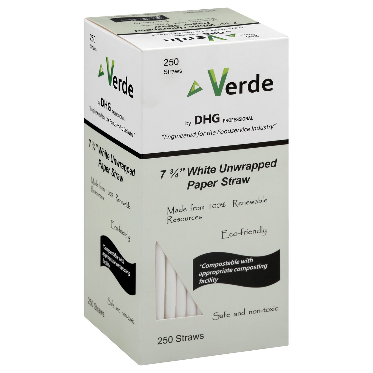 slide 7 of 11, Verde 7.75 Inch White Unwrapped Paper Straw 250 ea, 250 ct