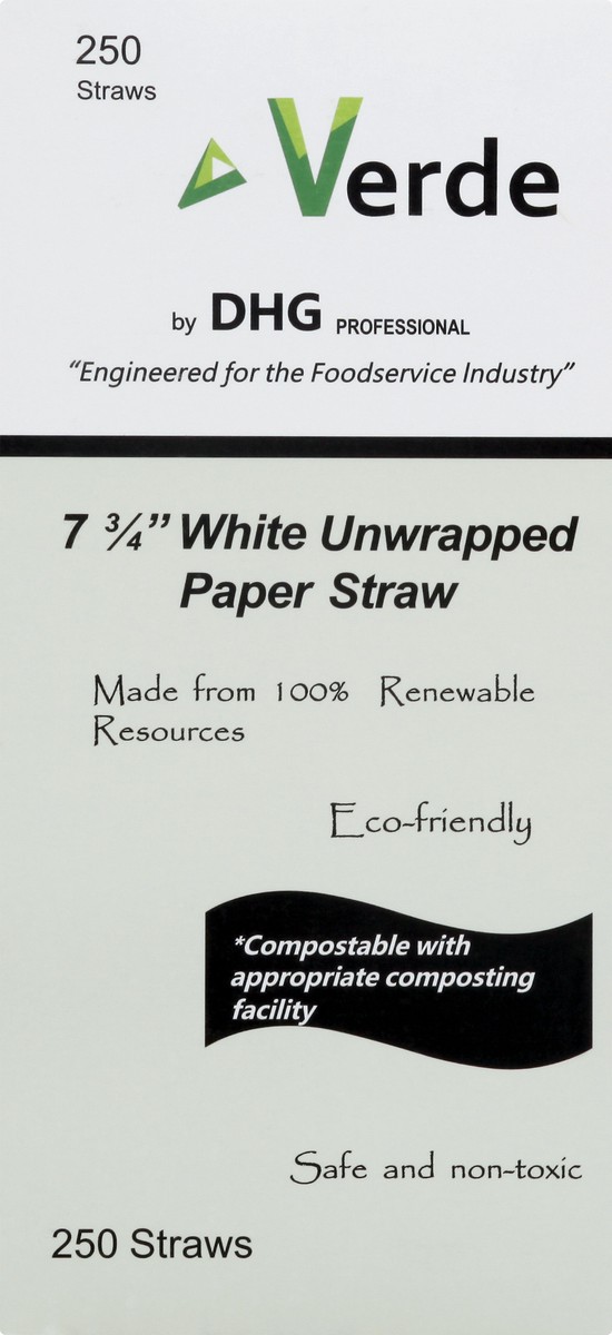 slide 8 of 11, Verde 7.75 Inch White Unwrapped Paper Straw 250 ea, 250 ct