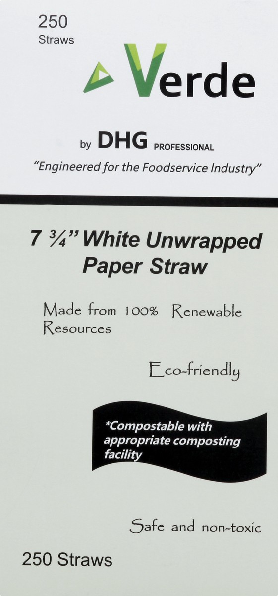 slide 9 of 11, Verde 7.75 Inch White Unwrapped Paper Straw 250 ea, 250 ct