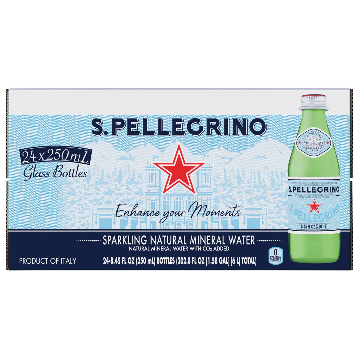 slide 1 of 6, S.Pellegrino Sparkling Natural Mineral Water, of Glass Bottles - 202.8 oz, 202.80 fl oz