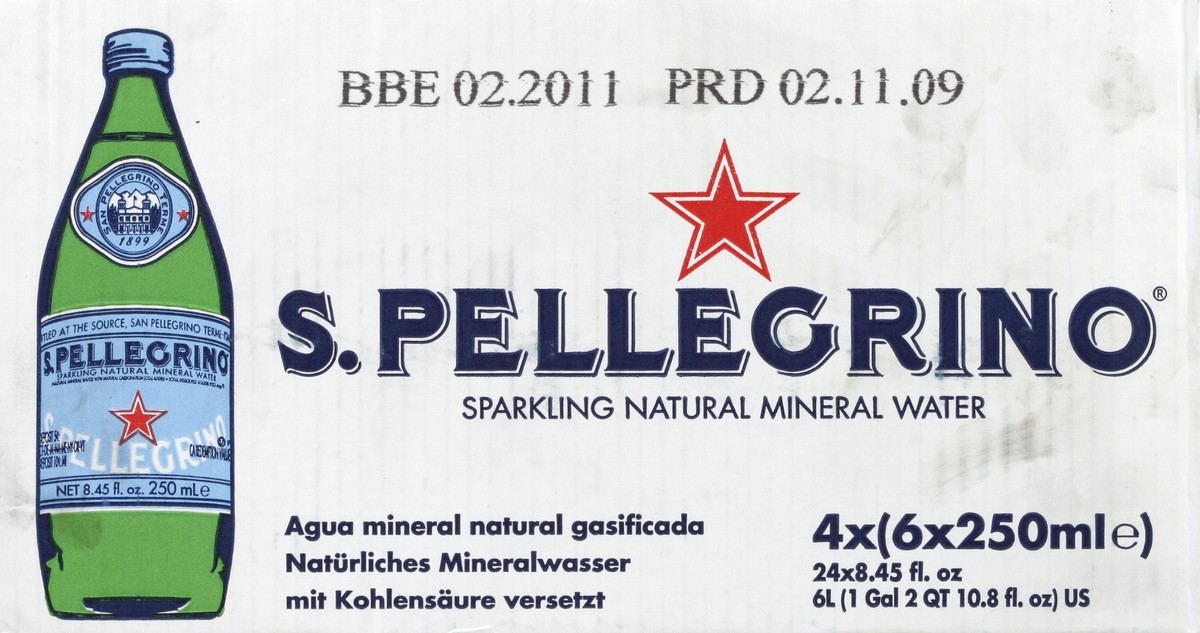 slide 2 of 6, S.Pellegrino Sparkling Natural Mineral Water, 24 Pack of Glass Bottles, 202.8 oz