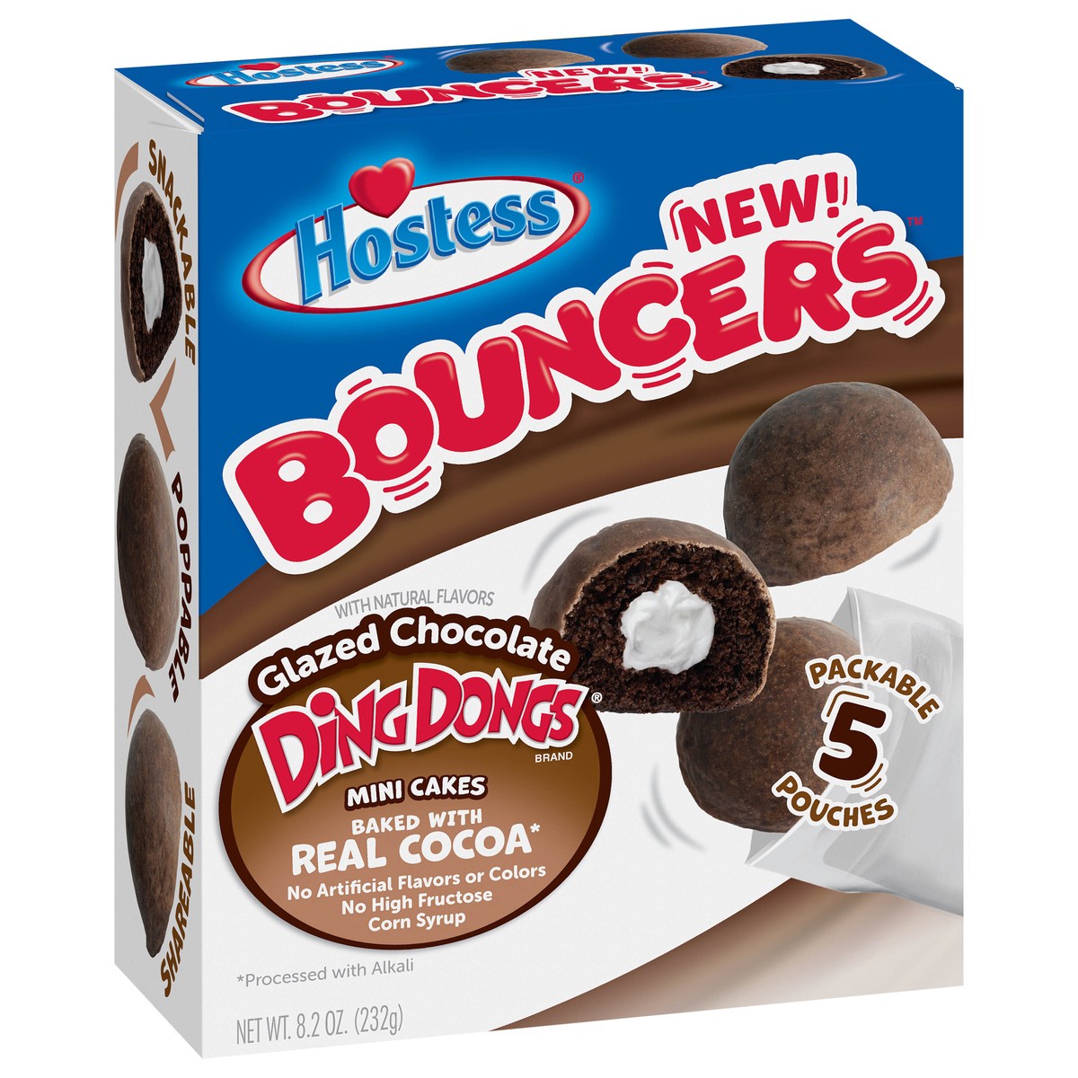 slide 2 of 9, HOSTESS BOUNCERS Glazed Chocolate DING DONGS, Packable Pouches, Perfect for Lunchboxes – 5 Pouches , 8.2 oz, 5 ct