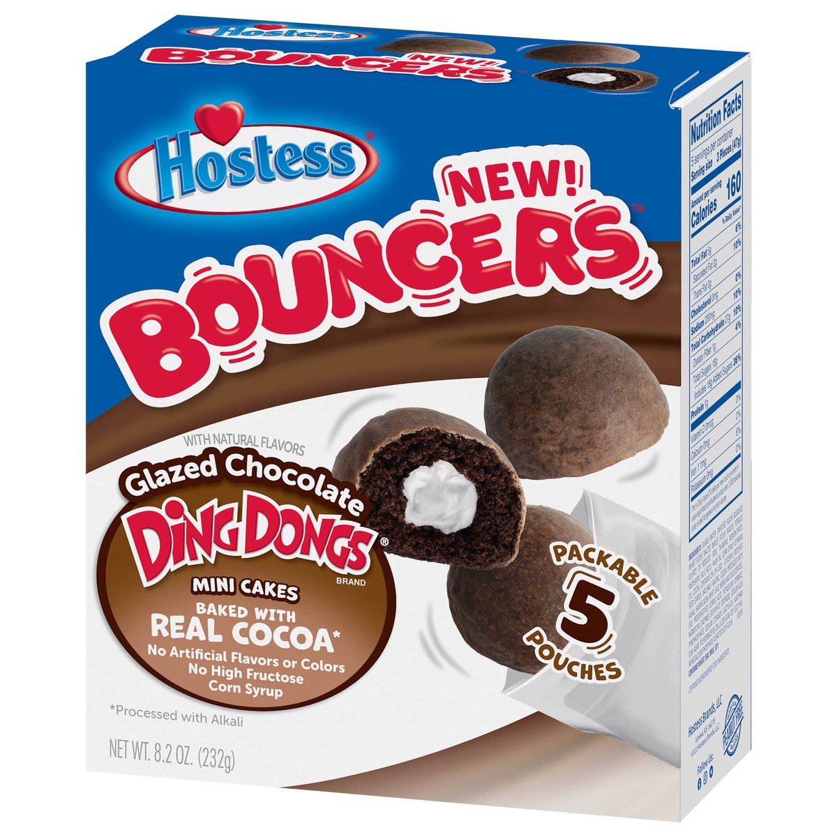 slide 3 of 9, HOSTESS BOUNCERS Glazed Chocolate DING DONGS, Packable Pouches, Perfect for Lunchboxes – 5 Pouches , 8.2 oz, 5 ct