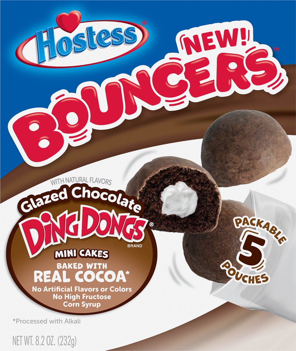 slide 6 of 9, HOSTESS BOUNCERS Glazed Chocolate DING DONGS, Packable Pouches, Perfect for Lunchboxes – 5 Pouches , 8.2 oz, 5 ct