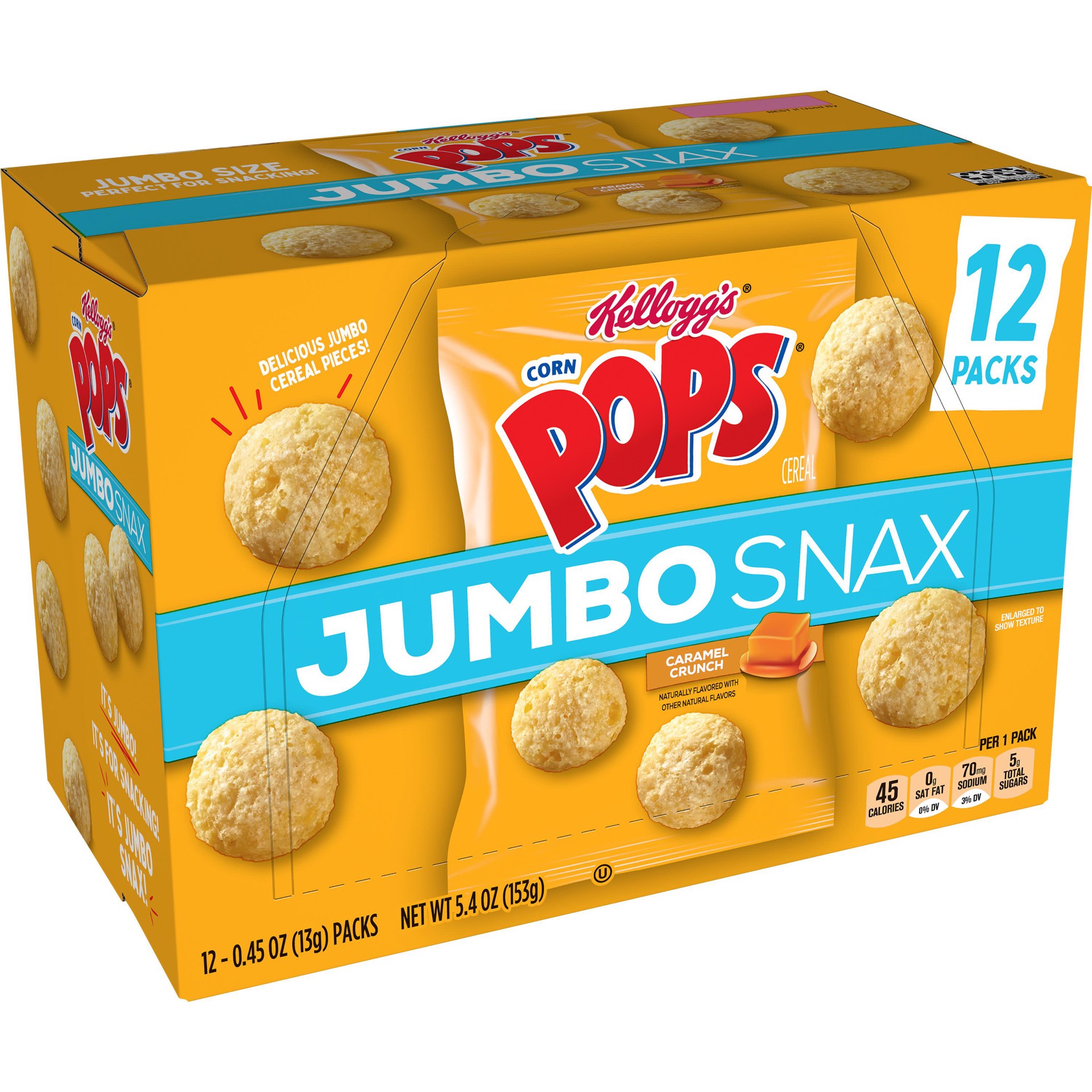 slide 1 of 5, Corn Pops Kellogg's Corn Pops Jumbo Snax, Cereal, Caramel Crunch, Perfect for Anytime Snacking, 5.4oz Box, 12 Count, 5.4 oz