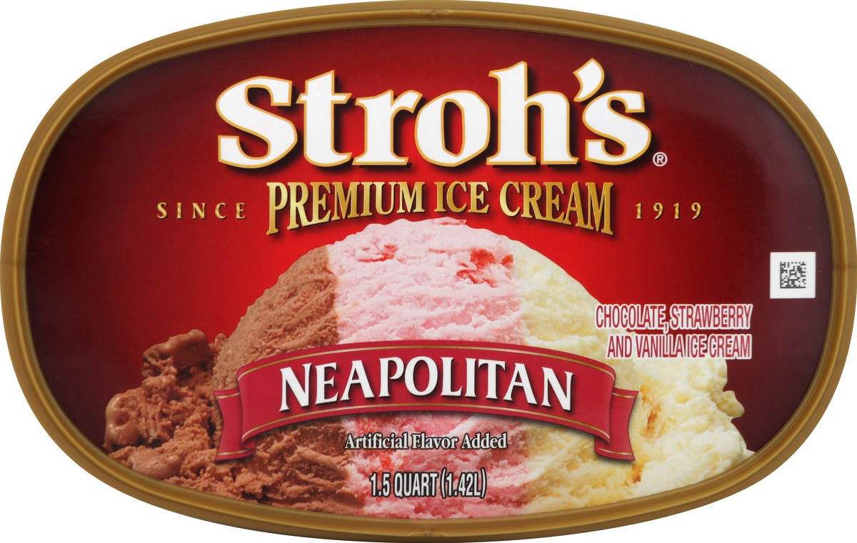 slide 4 of 4, Strohs Ice Cream, Premium, Neapolitan, 1.5 qt