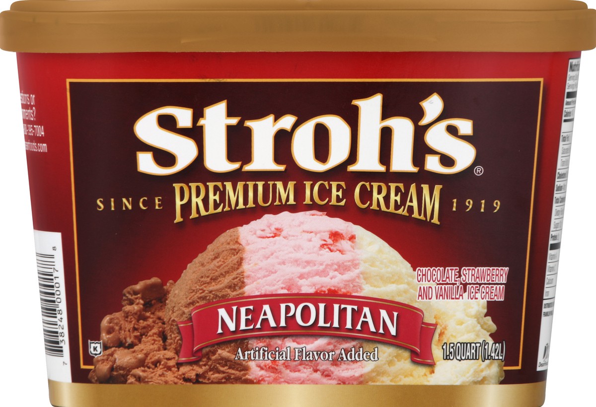 slide 3 of 4, Strohs Ice Cream, Premium, Neapolitan, 1.5 qt