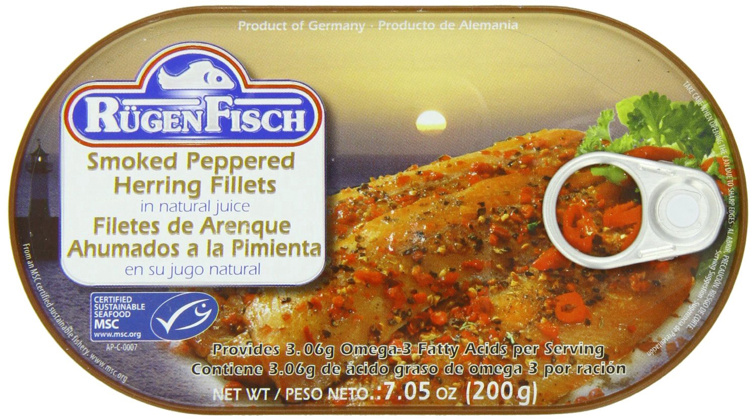 slide 1 of 1, Rugenfisch Smoked Herring Fillets - Peppered, 7.05 oz
